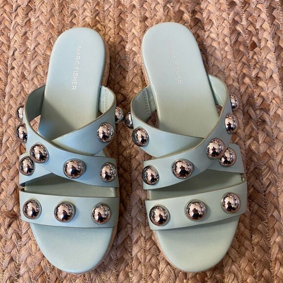 New Marc Fisher Prisca Espadrille Sandals Sz 8.5 Silver Studded Slide mint - Picture 12 of 12